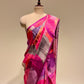 BRIGHT PINK PURE SATIN PRINTED SAREE