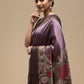 TAUPE MAUVE COLOUR PURE TUSSAR SILK PRINTED SAREE WITH ZARI BORDER
