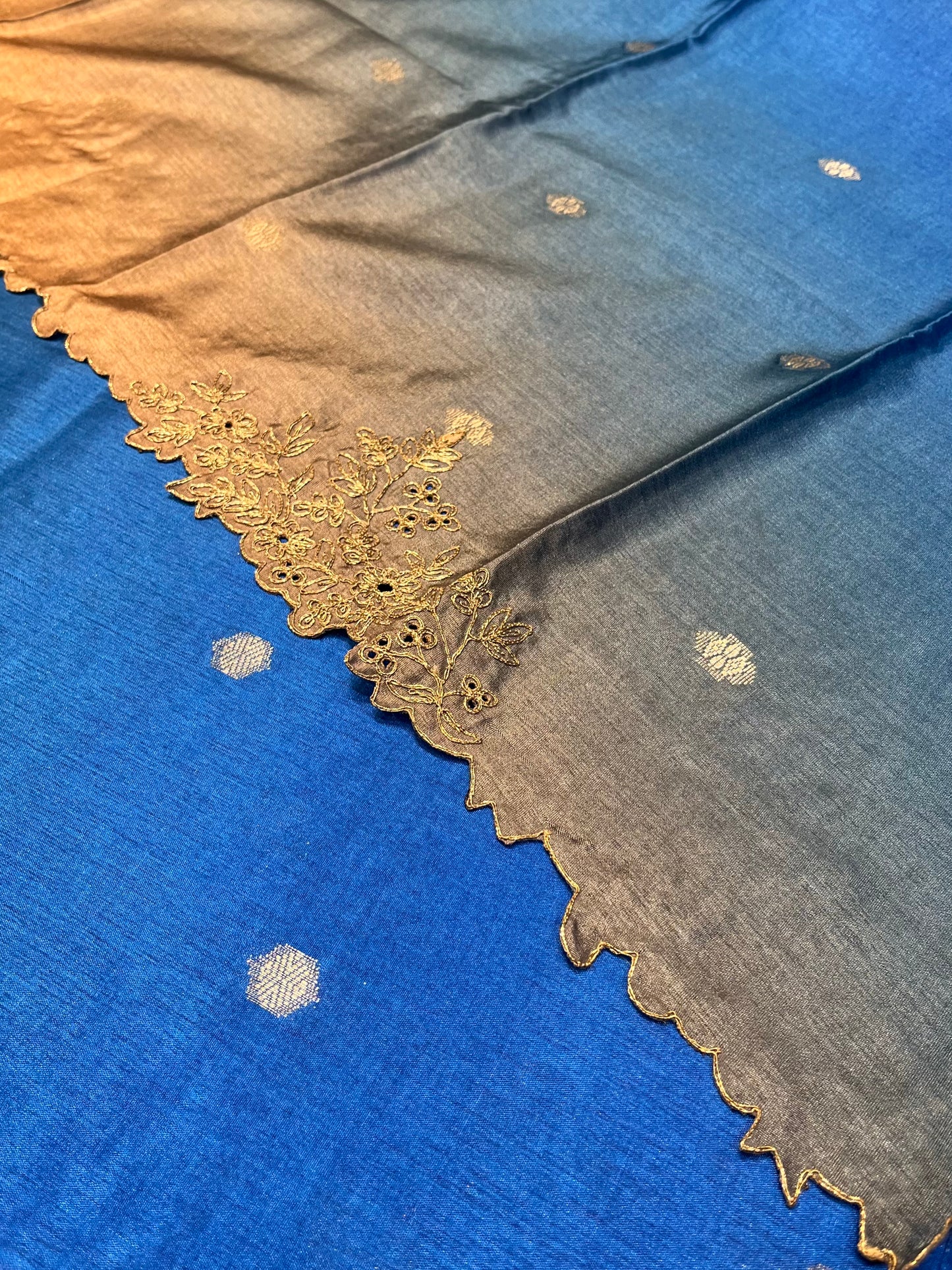 SILK SHADED UNSTITCHED SUIT SET EMBELLISHED WITH ZARDOZI WORK (DELIVERY IN 20 DAYS)