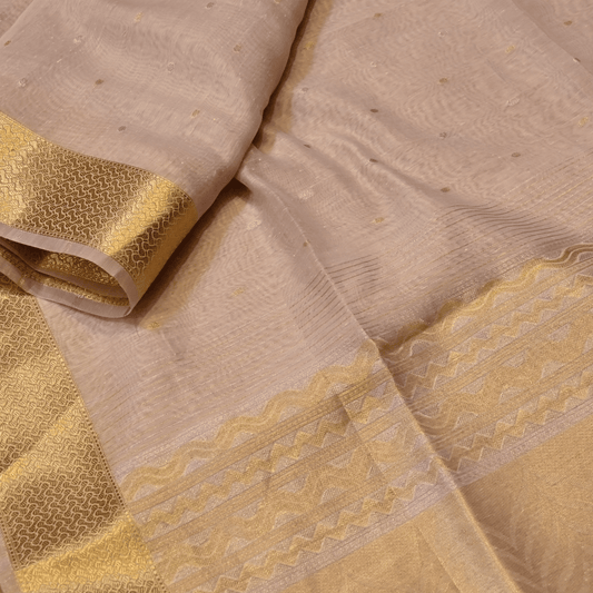 LILAC COLOUR MAHESHWARI MUNGA COTTON SAREE WITH GOLDEN ZARI BORDER PALLA