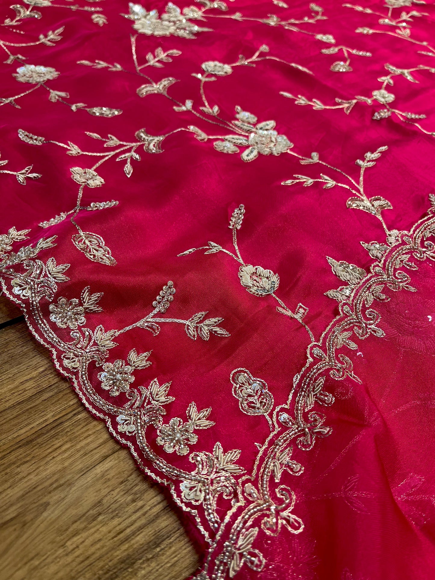 HOT PINK PURE ORGANZA EMBROIDERED UNSTITCHED SUIT WITH ZARDOZI & SEQUIN EMBROIDERY (DELIVERY IN 20 DAYS)