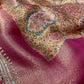 PINK BANARASI BROCADE SAREE WITH READYMADE BLOUSE EMBELLISHED WITH SEQUINS & ZARDOZI WORK