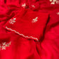 CRIMSON RED CHIFFON EMBROIDERED SAREE WITH AARI & CUTDANA WORK - Kothari Sons