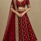 MAROON COLOUR RAW SILK BRIDAL HAND EMBROIDERED LEGENGA WITH READYMADE BLOUSE & NET DUPATTA EMBELLISHED WITH AARI, ZARDOZI & SEQUINS WORK