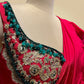 RASPBERRY COLOUR CHINON RUFFLE SAREE WITH READYMADE BLOUSE EMBELLISHED WITH SEQUINS & PITTA WORK