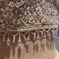 IVORY–GOLDEN FISHCUT LEHENGA WITH EMBROIDERED CROP TOP & NET CAPE