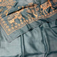 SMOKY TEAL BLUE PURE TUSSAR SILK SAREE EMBELLISHED WITH KANTHA EMBROIDERY