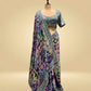 MULTICOLOURED CHINON SAREE EMBELLISHED WITH MIRROR & AARI WORK, PAIRED WITH A READYMADE BLOUSE