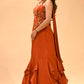RUST-ORANGE EMBROIDERED CORSET TOP & FISH-CUT RUFFLED SKIRT SET