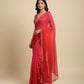 RED & PINK SHADED CHIFFON SAREE EMBELLISHED WITH FOIL MIRROR WORK - Kothari Sons