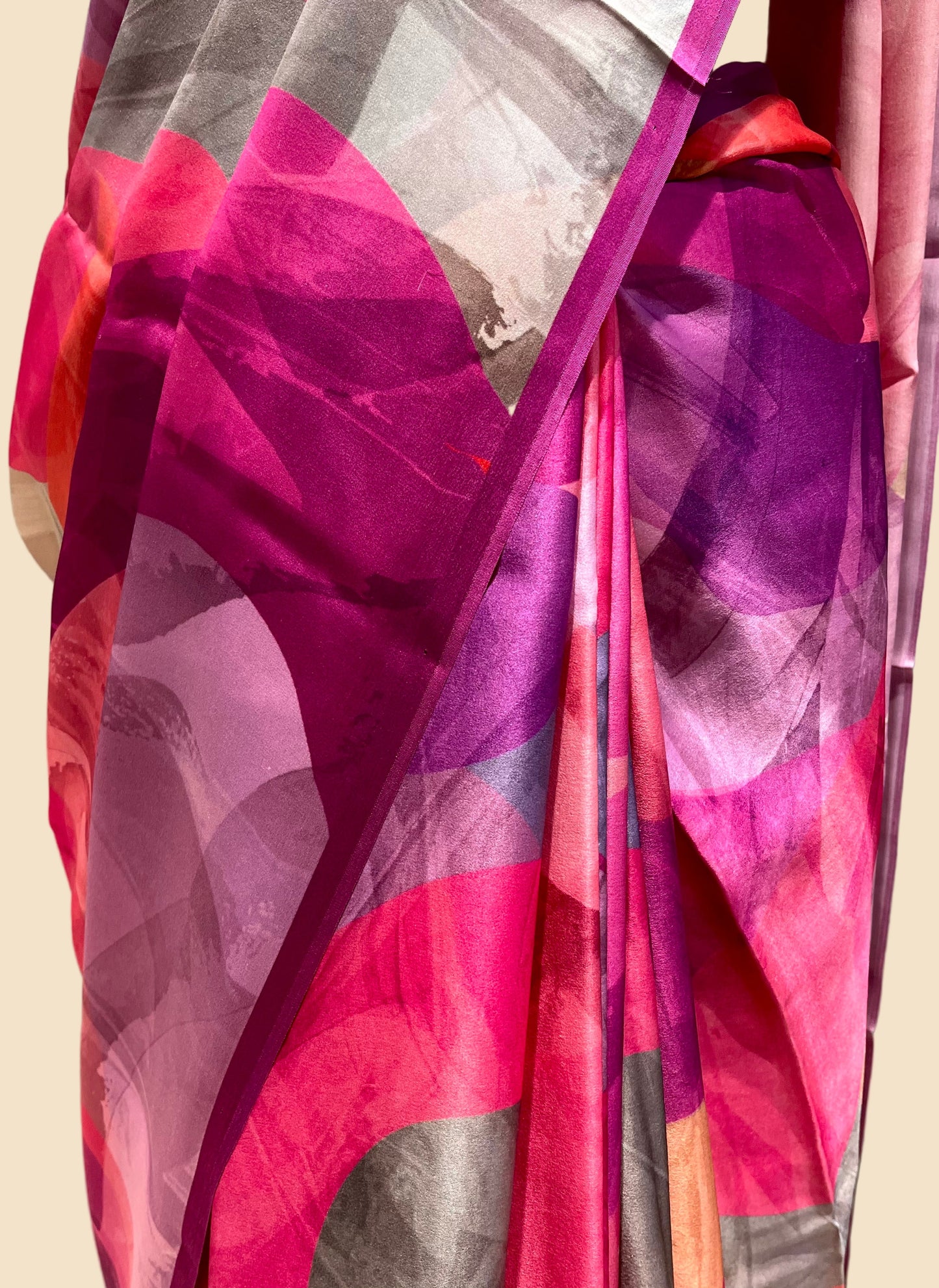 BRIGHT PINK PURE SATIN PRINTED SAREE