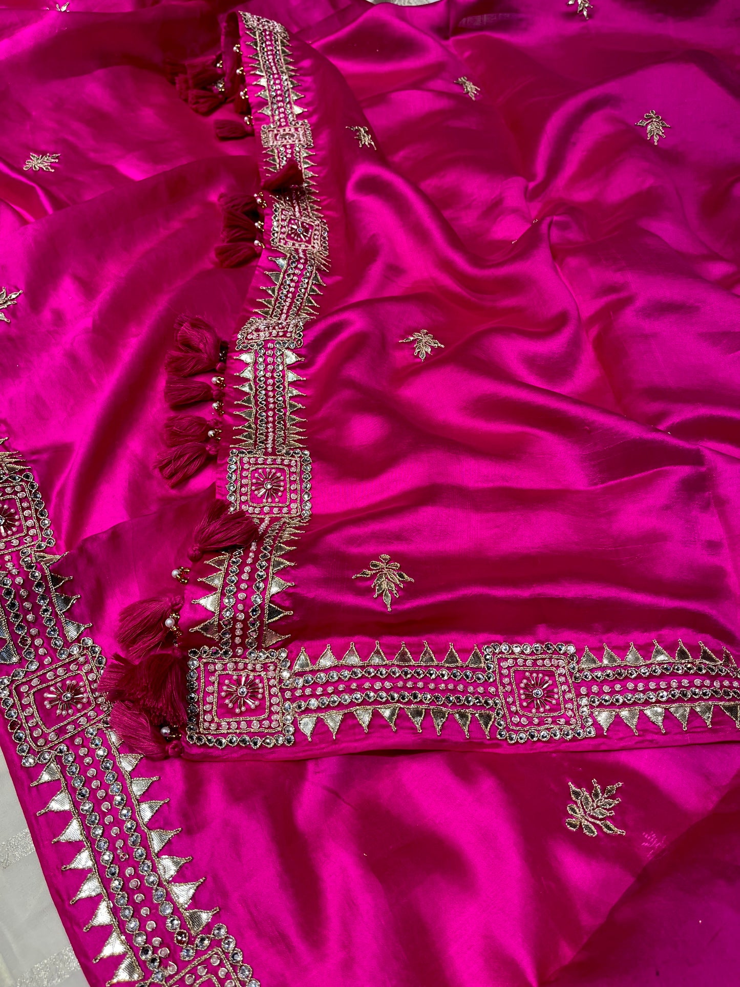 FUCHSIA PINK PURE SILK SAREE EMBELLISHED WITH GOTA PATTI WORK - Kothari Sons