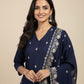NAVY BLUE PLANT BASED SILK EMBROIDERED UNSTITCHED SUIT