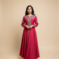 FUCHSIA PINK PURE RAW SILK ZARDOZI WORK EMBELLISHED INDO-WESTERN DRESS WITH FRONT-OPEN KURTA AND PALAZZO PANTS