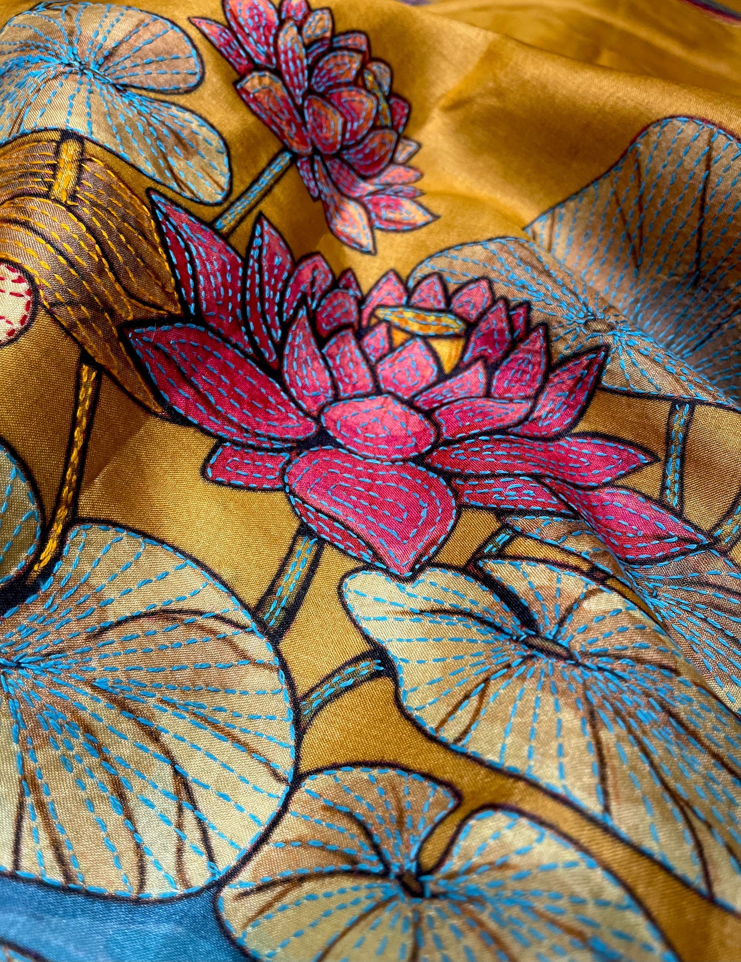 MUSTARD COLOUR PURE TUSSAR SILK EMBROIDERED SAREE