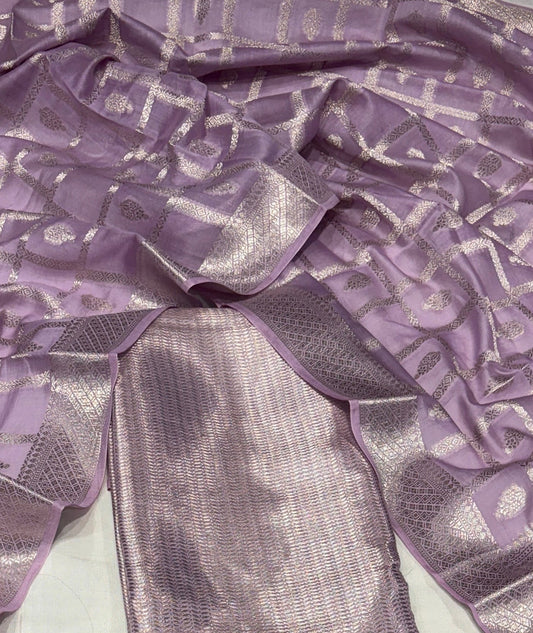 LILAC COLOUR CHANDERI UNSTITCHED SUIT SET (2 PIECE -KURTA & DUPATTA)