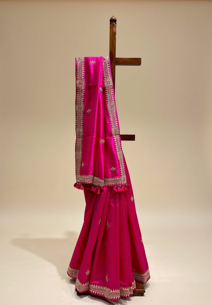 FUCHSIA PINK PURE SILK SAREE EMBELLISHED WITH GOTA PATTI WORK - Kothari Sons