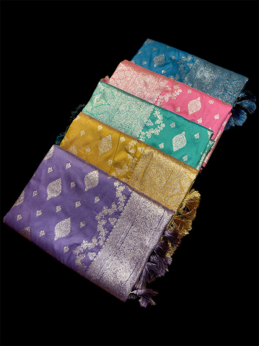 ART SILK BANARASI GIFT SAREES WITH ZARI WEAVES (SET OF 5)