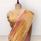 GOLDEN MACLENO & PINK TISSUE SAREE WITH FUCHSIA COLOUR RAW SILK PALLA