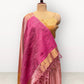 GOLDEN MACLENO & PINK TISSUE SAREE WITH FUCHSIA COLOUR RAW SILK PALLA