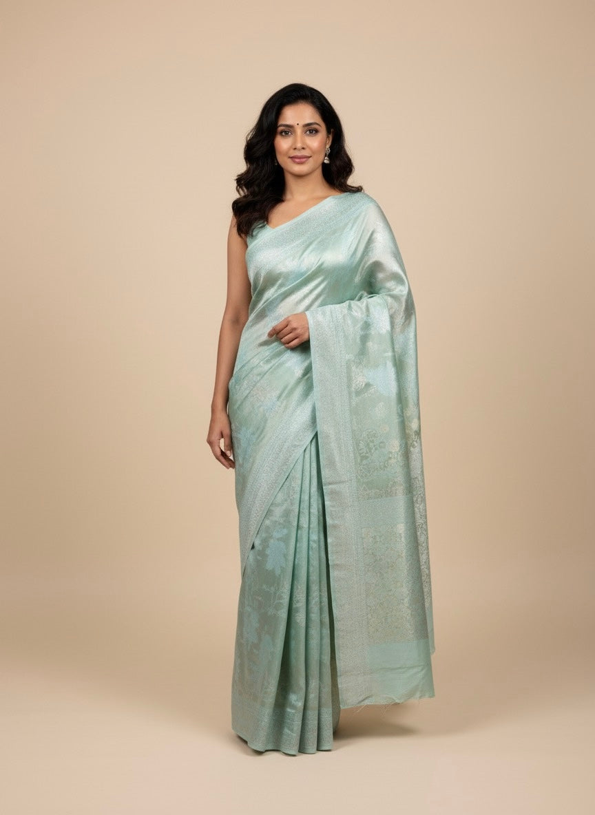 POWDER BLUE GEORGETTE ZARI JACQUARD SAREE BY SIDDHAIKA