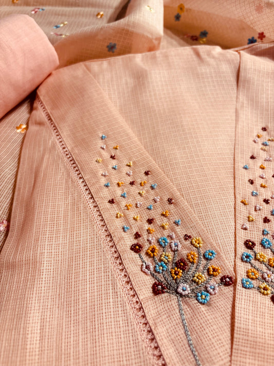 Tropical peach colour Kota Doria unstiched suit