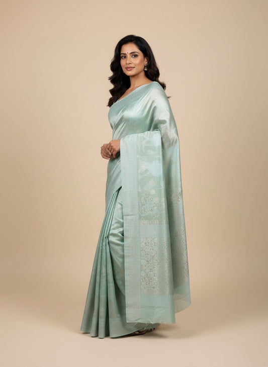 POWDER BLUE GEORGETTE ZARI JACQUARD SAREE BY SIDDHAIKA