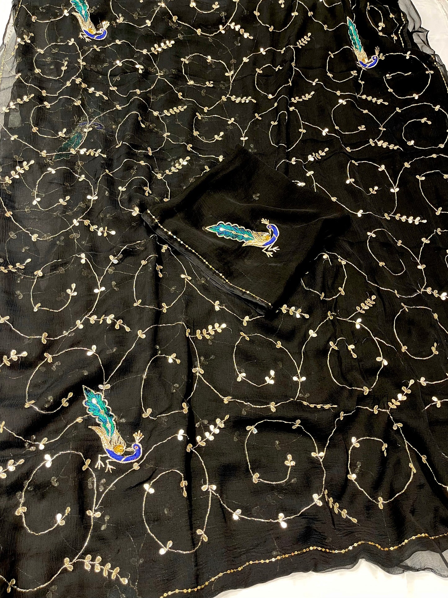 BLACK CHIFFON SAREE WITH GOTA EMBROIDERY