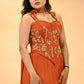RUST-ORANGE EMBROIDERED CORSET TOP & FISH-CUT RUFFLED SKIRT SET