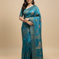 SEA BLUE COLOUR PURE TUSSAR SILK PRINTED SAREE WITH ZARI BORDER