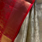 IVORY AND CRIMSON RED PURE KANJIVARAM SILK SAREE