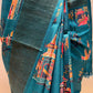 SEA BLUE COLOUR PURE TUSSAR SILK PRINTED SAREE WITH ZARI BORDER