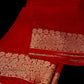 RED PLAIN CHINON SAREE WITH GOLDEN ZARI WOVEN BORDER AND CREPE BLOUSE (DELIVERY IN 20 DAYS)