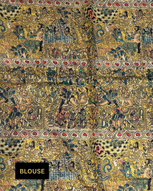 YELLOW  KALAMKARI ART TUSSAR SILK SAREE