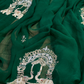 BOTTLE GREEN CHIFFON SAREE WITH INTRICATE AARI ZARDOZI EMBROIDERED ELEPHANT TEMPLE MOTIFS