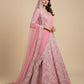 VIBRANT PINK NET LEHENGA WITH IVORY ORGANZA APPLIQUÉ WORK ACCENTED WITH PEARLS, BEADS & MIRRORS