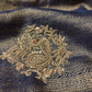 NAVY BLUE MYSORE GEORGETTE JACQUARD TISSUE SAREE WITH ZARDOZI EMBROIDERY