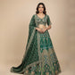 EMERALD GREEN CREPE SILK PICHWAI LEHENGA WITH AARI, DORI, MIRROR & SEQUINS WORK HIGHLIGHTS (DELIVERY IN 30 DAYS)