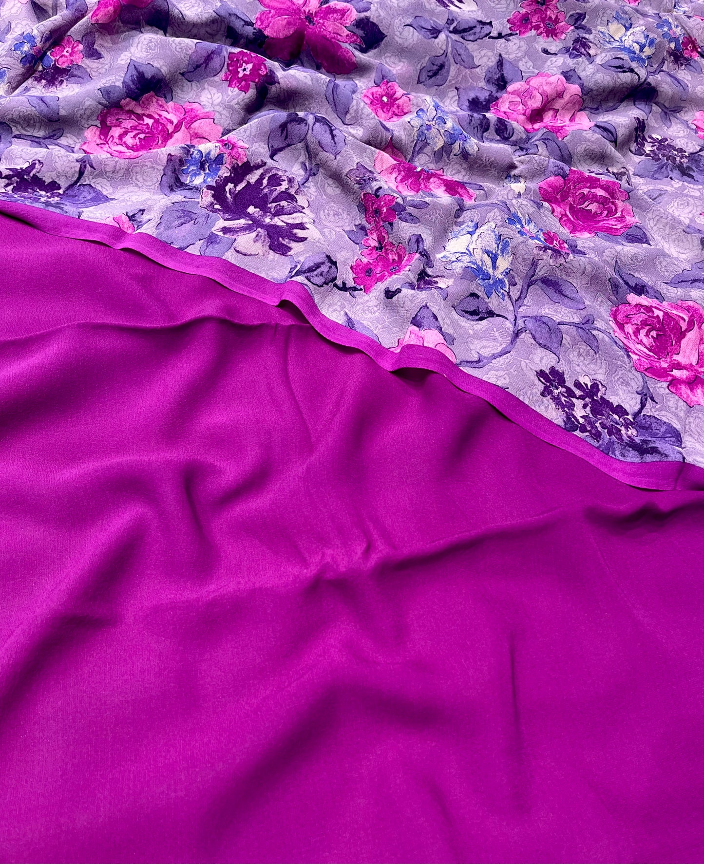 LAVENDER COLOUR PURE GEORGETTE FLORAL PRINTED SAREE (DELIVERY IN 20 DAYS)