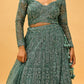 TEAL GREEN SEQUIN EMBROIDERED READY-TO-WEAR LEHENGA WITH CROP TOP & DUPATTA