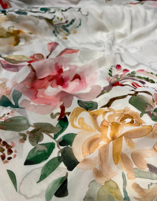 WHITE PURE GEORGETTE FLORAL PRINTED SAREE (DELIVERY IN 20 DAYS)