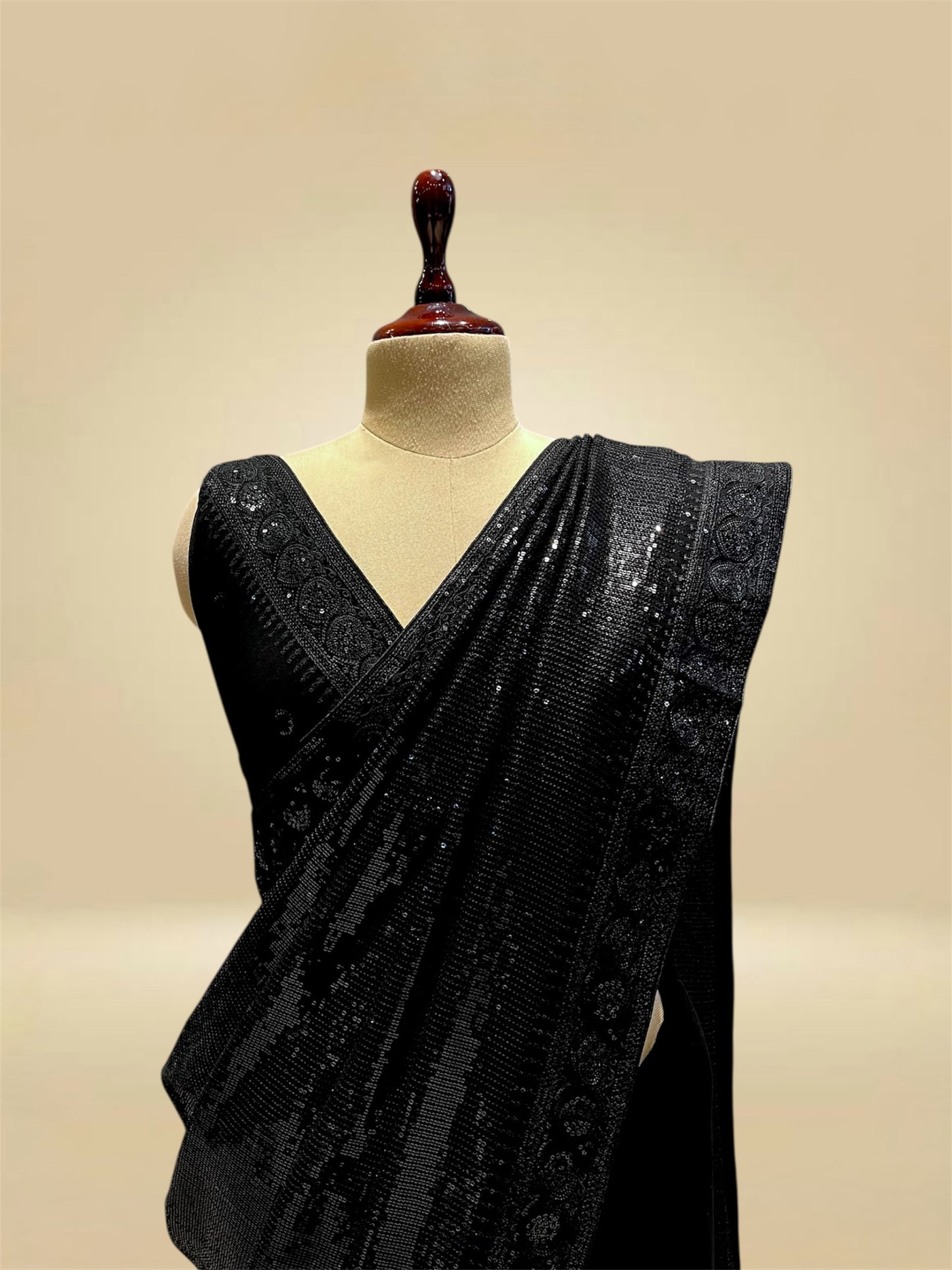 BLACK GEORGETTE SEQUINS EMBROIDERED SAREE