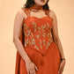 RUST-ORANGE EMBROIDERED CORSET TOP & FISH-CUT RUFFLED SKIRT SET