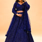 ROYAL BLUE SEQUINS EMBROIDERED LEHENGA WITH CROP TOP & NET DUPATTA