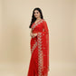 RED CHIFFON EMBROIDERED SAREE WITH SEQUINS & AARI WORK - Kothari Sons