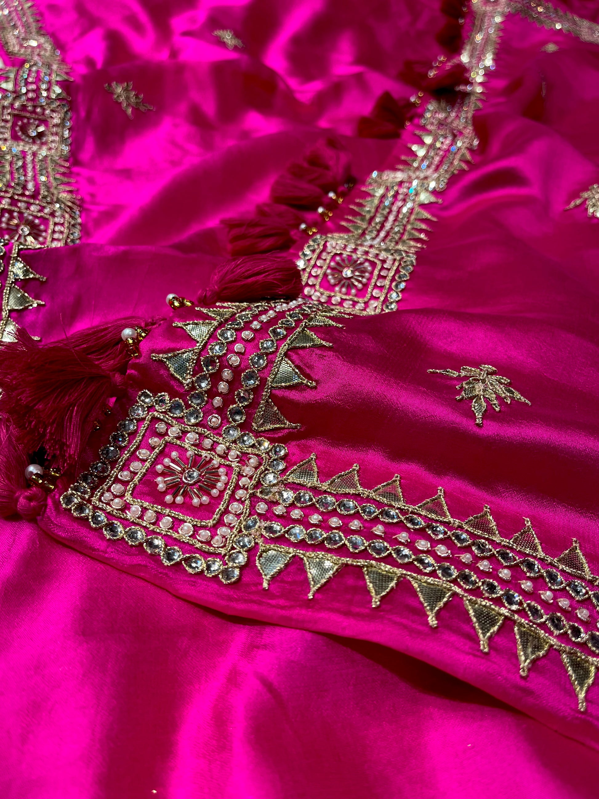 FUCHSIA PINK PURE SILK SAREE EMBELLISHED WITH GOTA PATTI WORK - Kothari Sons