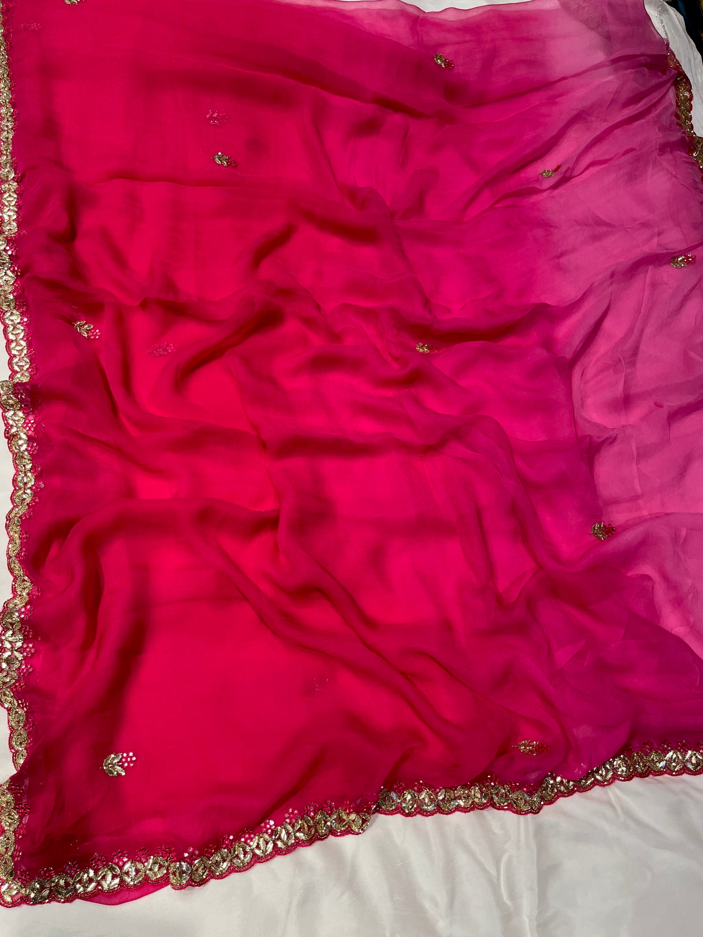 PINK SHADED CHIFFON SAREE EMBELLISHED WITH GOTA PATTI & MIRROR FOIL WORK - Kothari Sons
