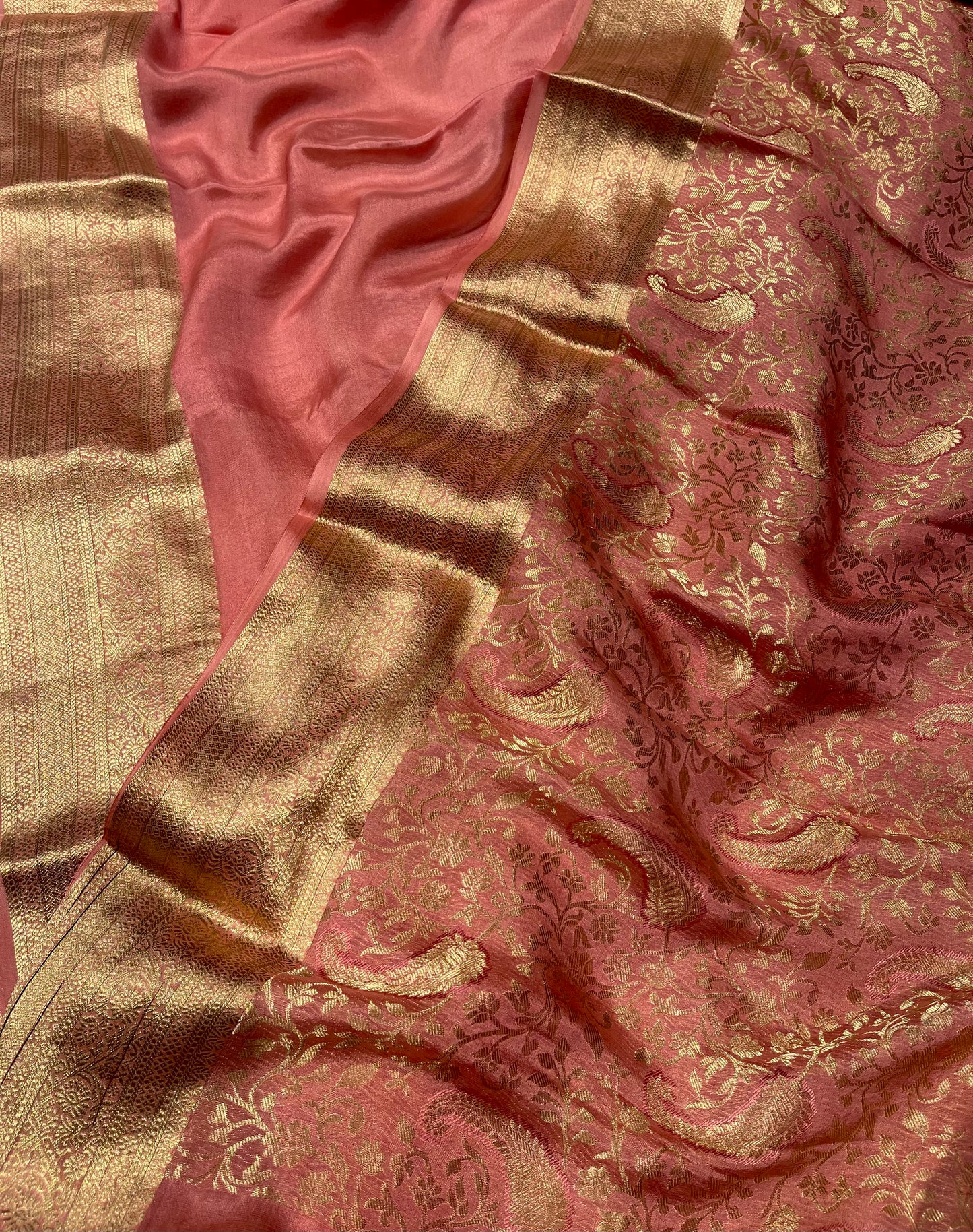 PEACH MYSORE CREPE SILK SAREE EMBELLISHED WITH ZARI WEAVES
