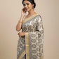 BEIGE PURE MUNGA SILK PRINTED SAREE WITH ZARI BORDER