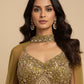 MEHENDI GREEN BROCADE TISSUE PALAZZO PANT WITH BEADS & SEQUINS EMBELLISHED CROP TOP AND DUPATTA